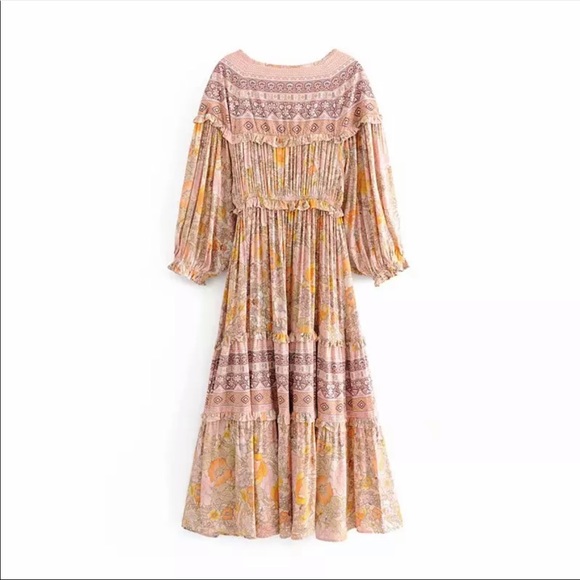 Long Sleeve Boho Floral Gypsy Print Maxi Dress - Picture 14 of 16